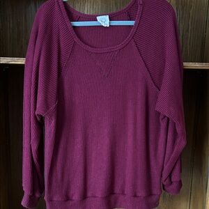 Fantastic Fawn Burgundy Scoop waffle Neck Sweater burgundy small oversized